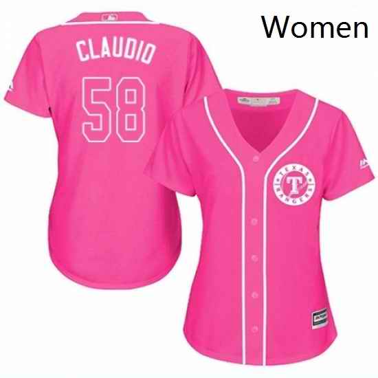 Womens Majestic Texas Rangers 58 Alex Claudio Authentic Pink Fashion Cool Base MLB Jersey